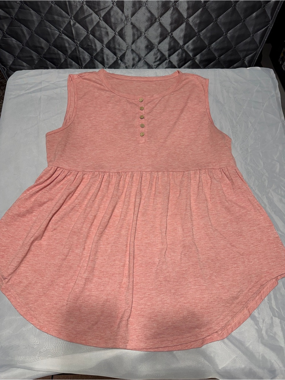 Sleeveless Pink Heather Babydoll Top with Button Accents
